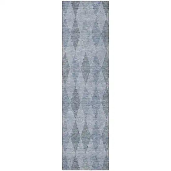 Denim Blue Geometric Washable Non Skid Indoor Outdoor Runner Rug Photo 5