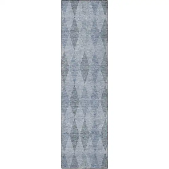Denim Blue Geometric Washable Non Skid Indoor Outdoor Runner Rug Photo 5