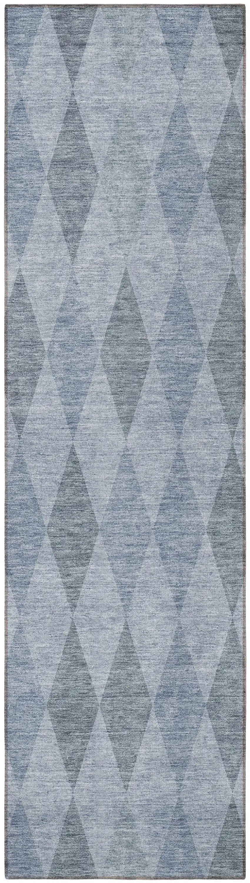 Denim Blue Geometric Washable Non Skid Indoor Outdoor Runner Rug Photo 5