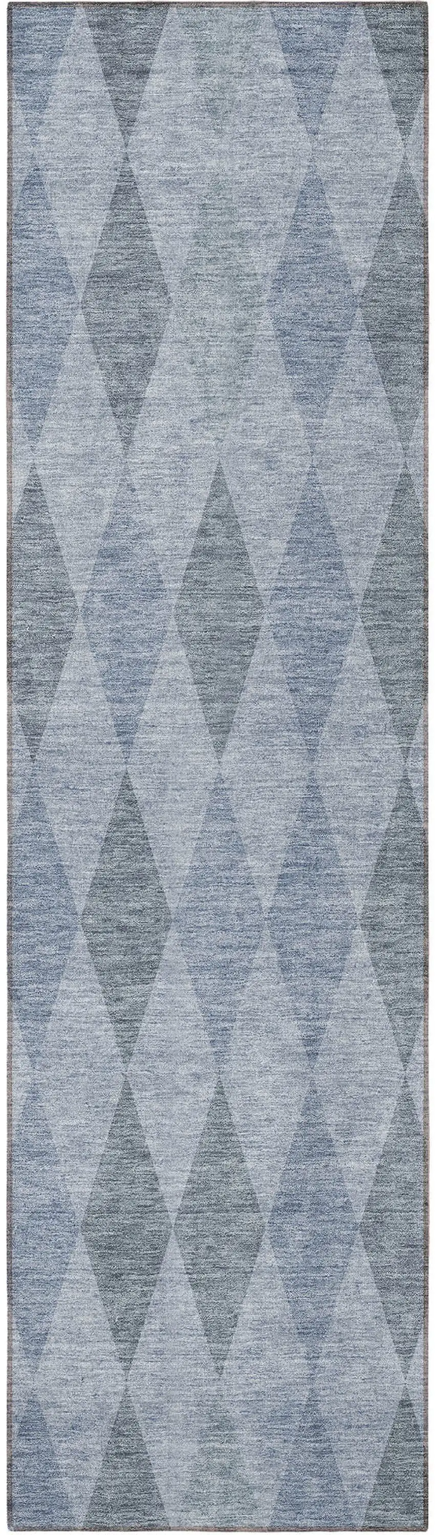 Denim Blue Geometric Washable Non Skid Indoor Outdoor Runner Rug Photo 5