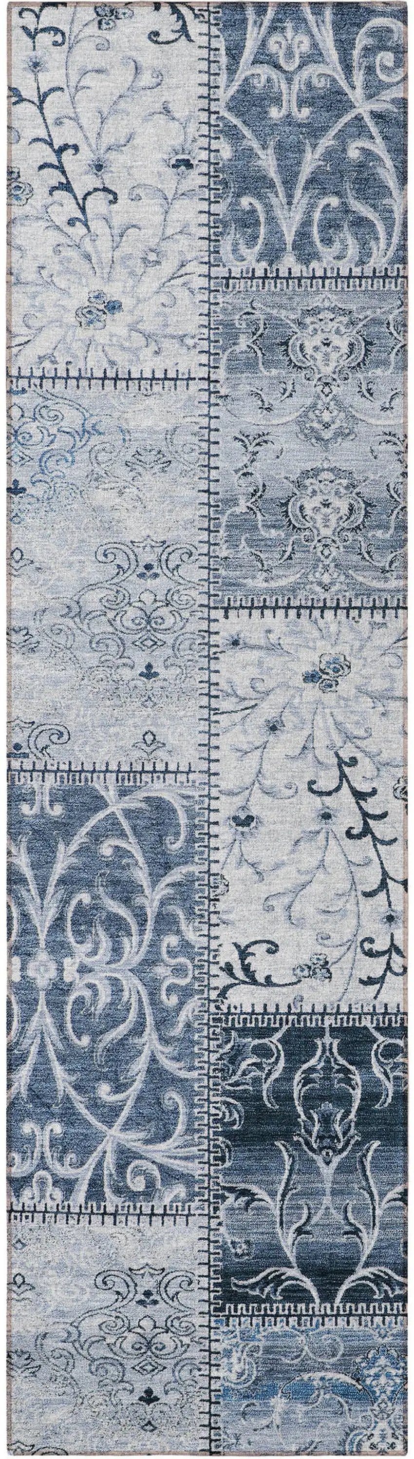 8' Runner Denim Blue Patchwork Washable Non Skid Indoor Outdoor Runner Rug Photo 5