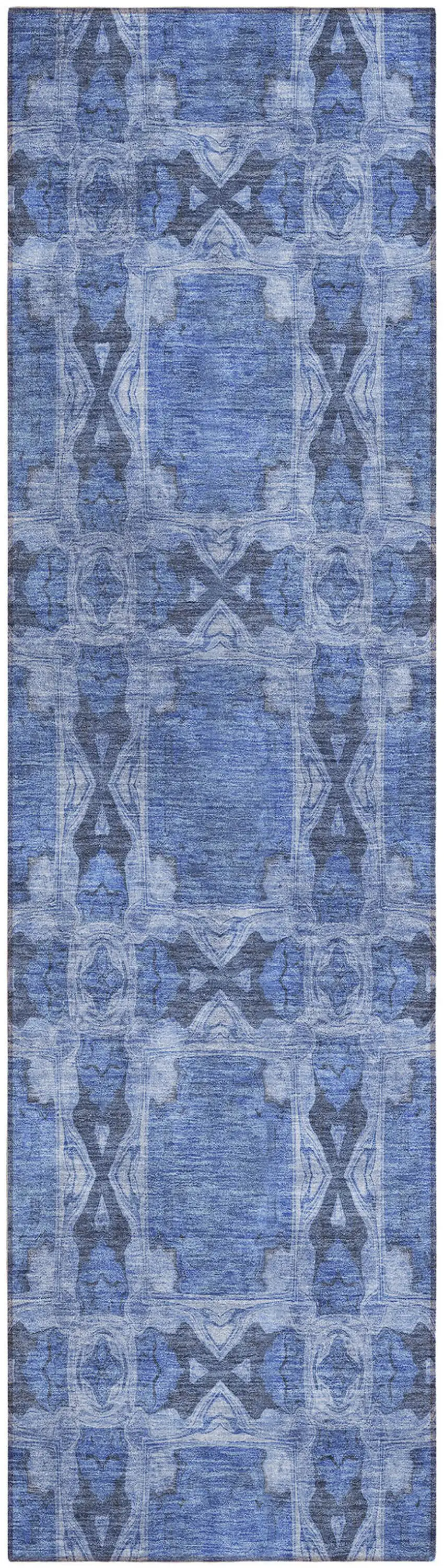 8' Runner Denim Blue and Gray Floral Medallion Washable Non Skid Indoor Outdoor Runner Rug Photo 2