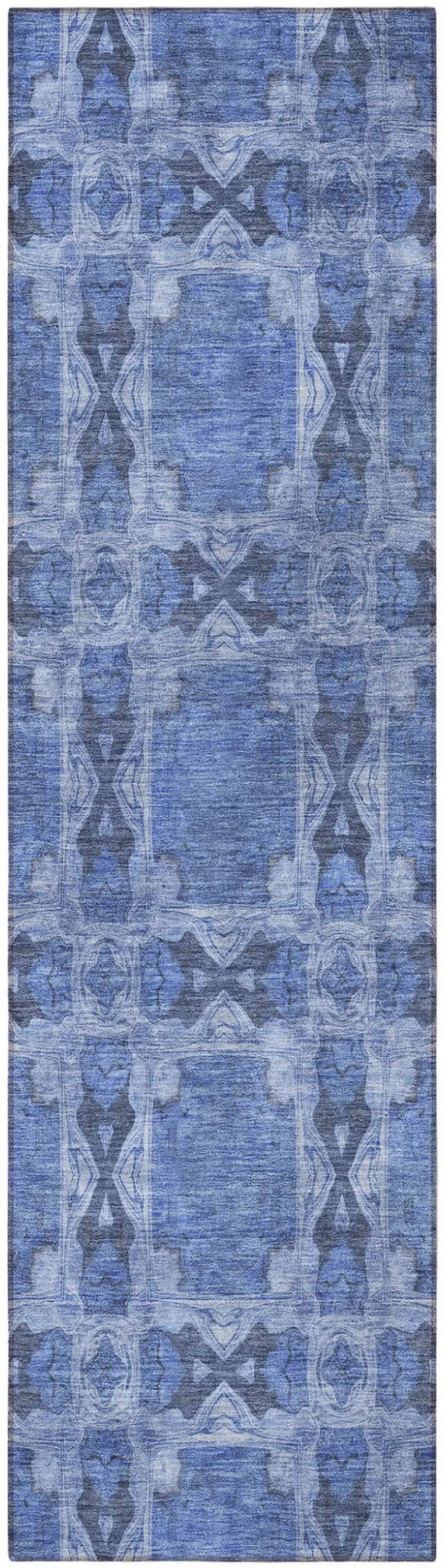 Denim Blue and Gray Floral Medallion Washable Non Skid Indoor Outdoor Runner Rug Photo 5