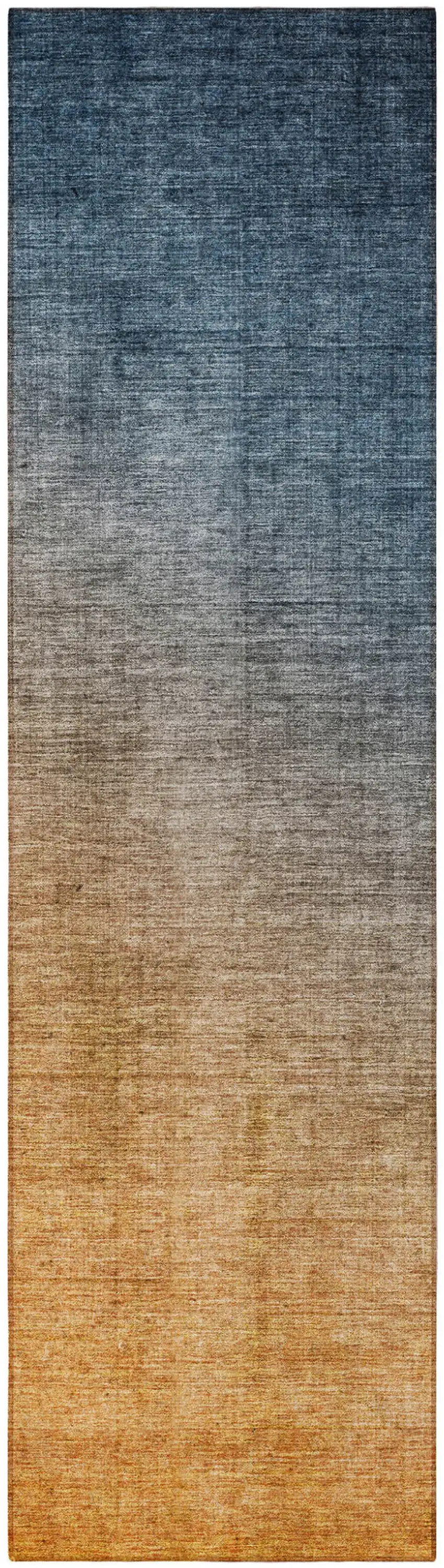 Denim and Gold Ombre Washable Non Skid Indoor Outdoor Runner Rug Photo 4