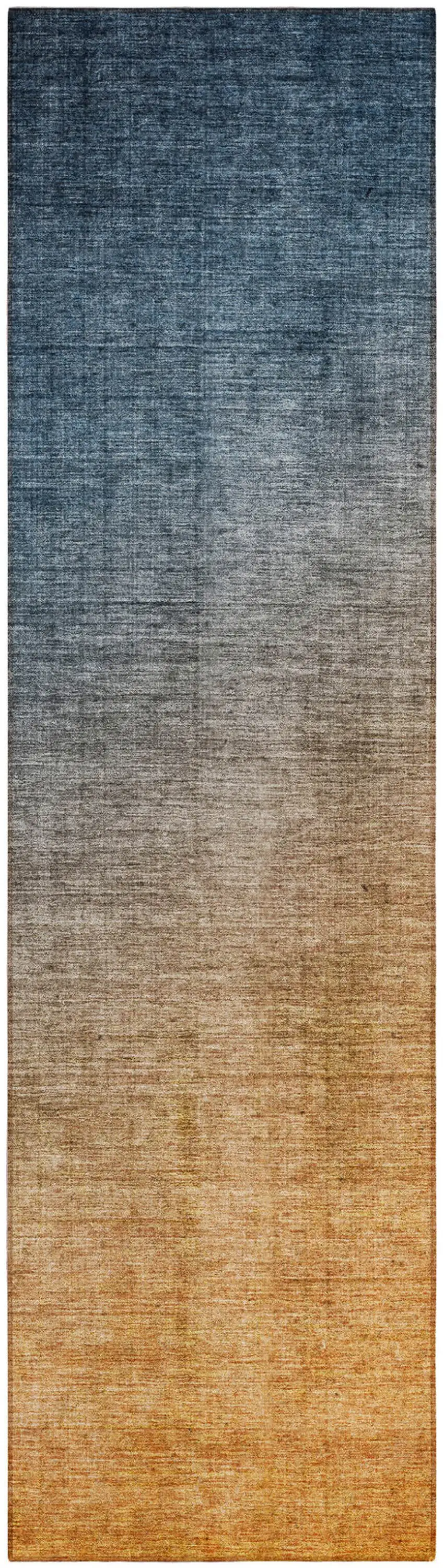 8' Runner Denim and Gold Ombre Washable Non Skid Indoor Outdoor Runner Rug Photo 2