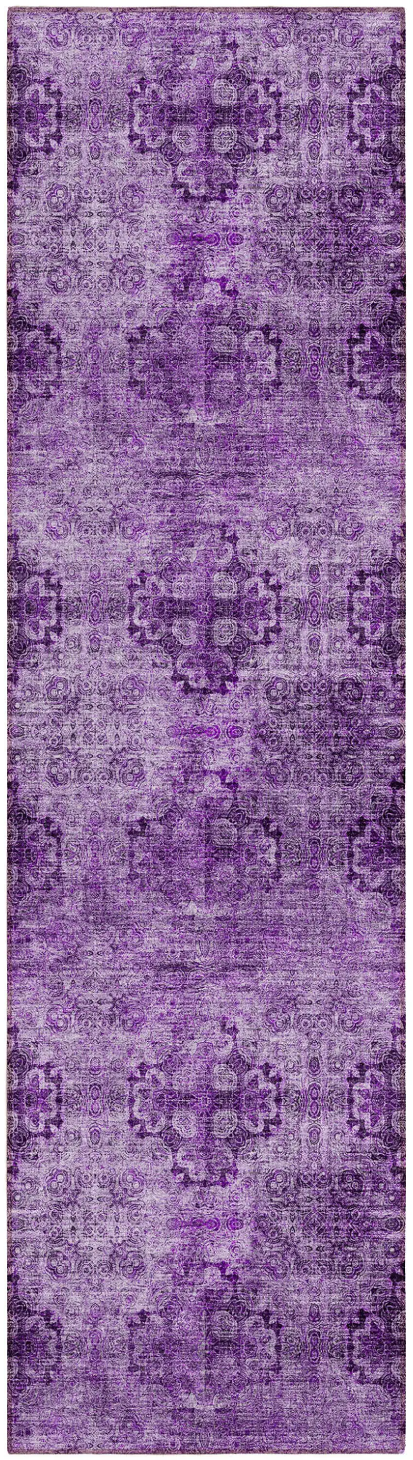 Eggplant Floral Medallion Washable Non Skid Indoor Outdoor Runner Rug Photo 1