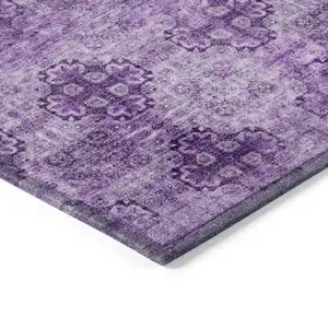 Photo of 8' Runner Eggplant Floral Medallion Washable Non Skid Indoor Outdoor Runner Rug