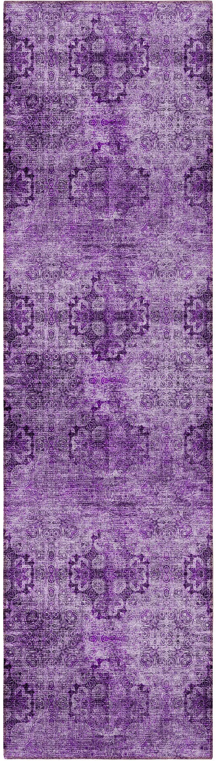 8' Runner Eggplant Floral Medallion Washable Non Skid Indoor Outdoor Runner Rug Photo 2
