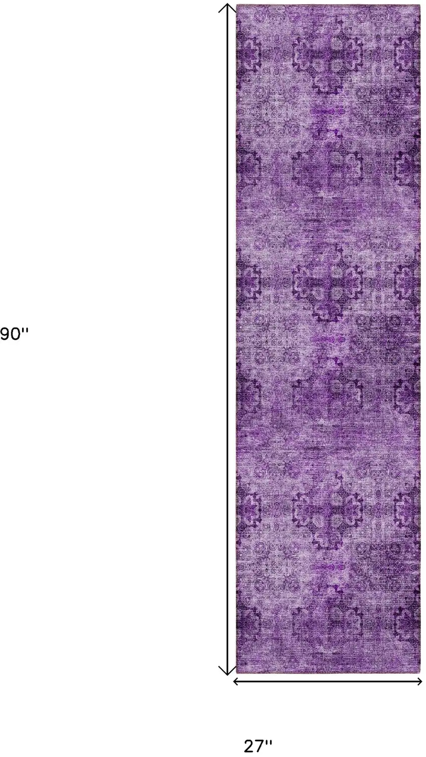 Eggplant Floral Medallion Washable Non Skid Indoor Outdoor Runner Rug Photo 9