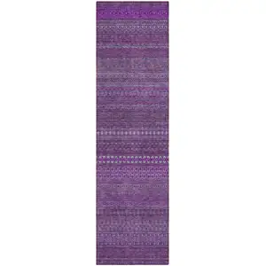 Photo of 8' Runner Eggplant Striped Washable Non Skid Indoor Outdoor Runner Rug