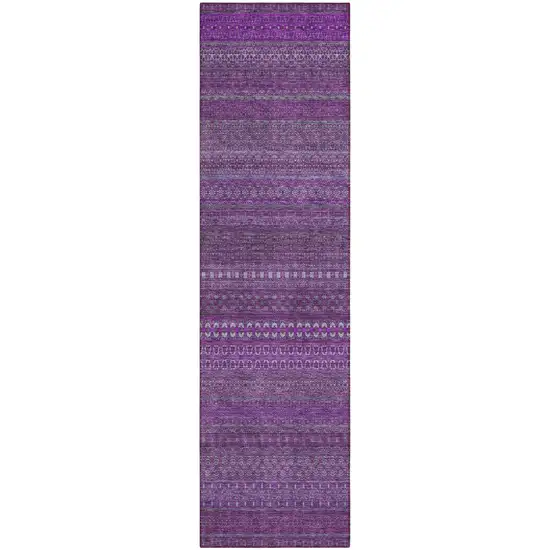 8' Runner Eggplant Striped Washable Non Skid Indoor Outdoor Runner Rug Photo 1