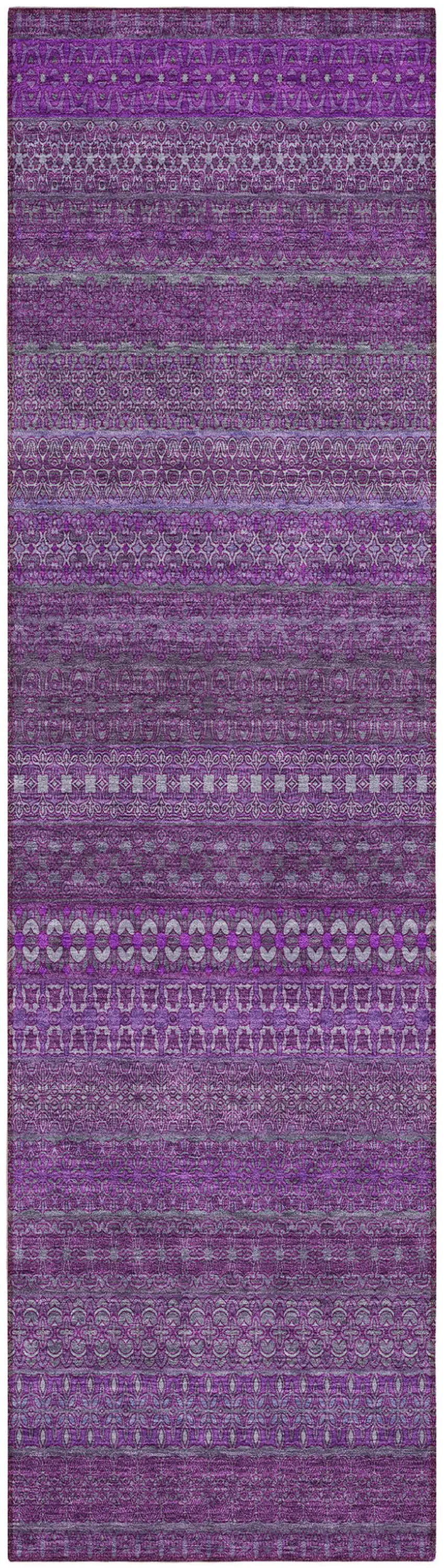 8' Runner Eggplant Striped Washable Non Skid Indoor Outdoor Runner Rug Photo 1