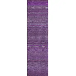 Photo of 8' Runner Eggplant Striped Washable Non Skid Indoor Outdoor Runner Rug