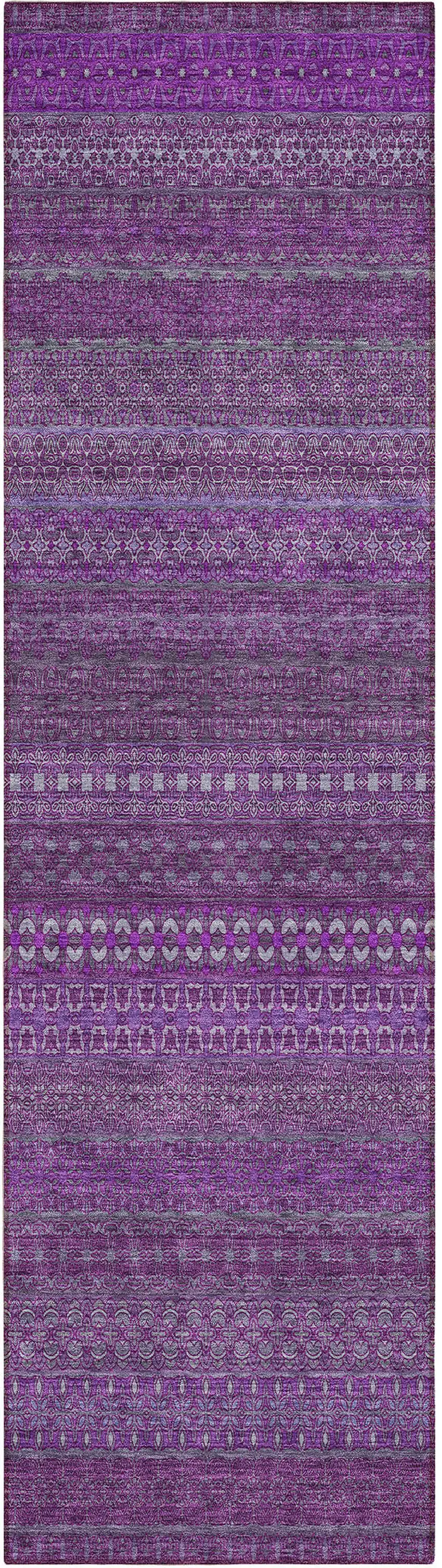 8' Runner Eggplant Striped Washable Non Skid Indoor Outdoor Runner Rug Photo 1