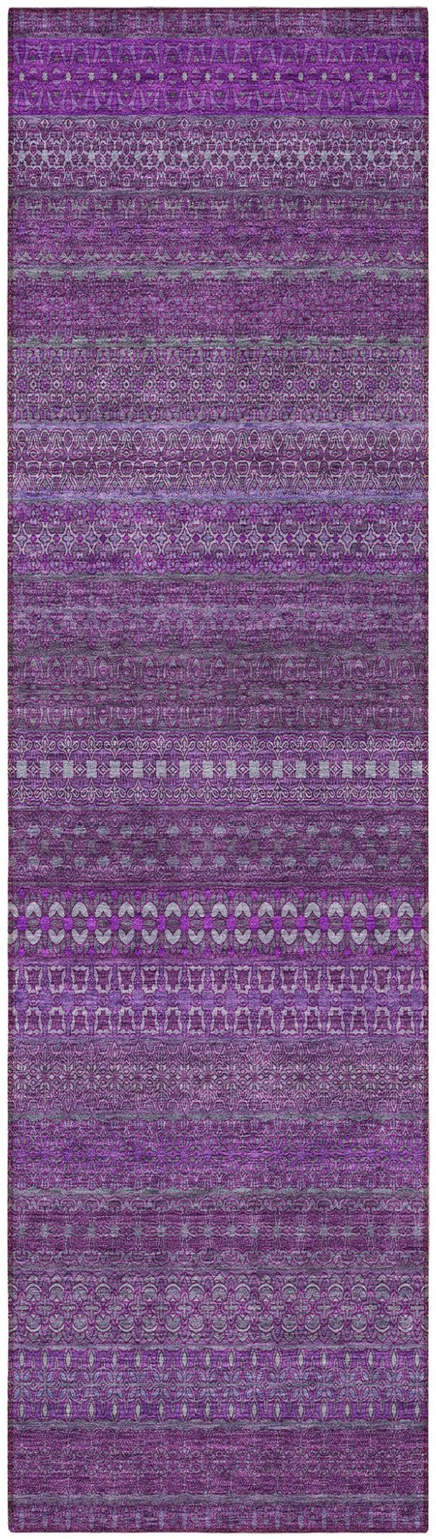 Eggplant Striped Washable Indoor Outdoor Runner Rug Photo 5