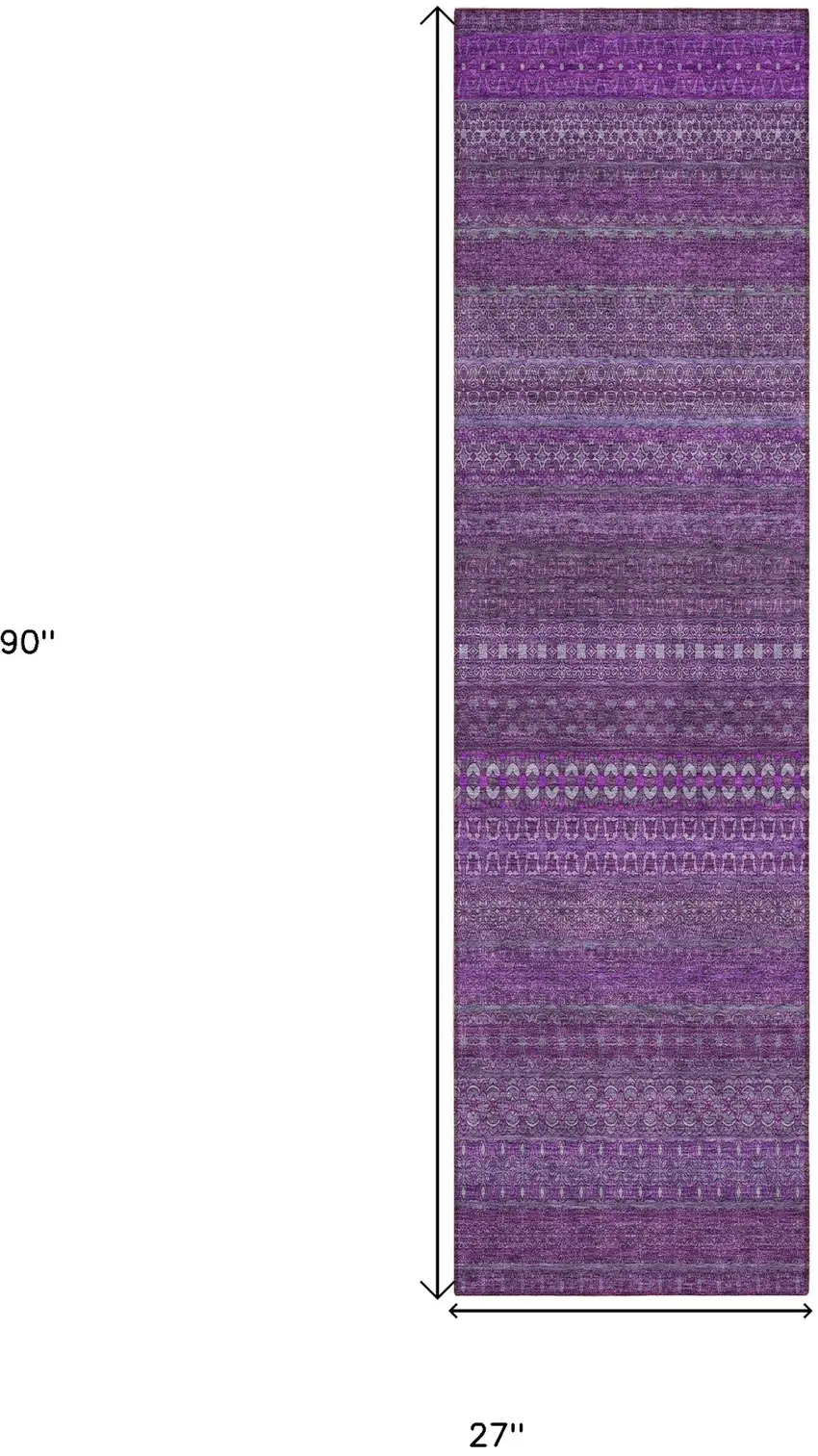 Eggplant Striped Washable Indoor Outdoor Runner Rug Photo 3