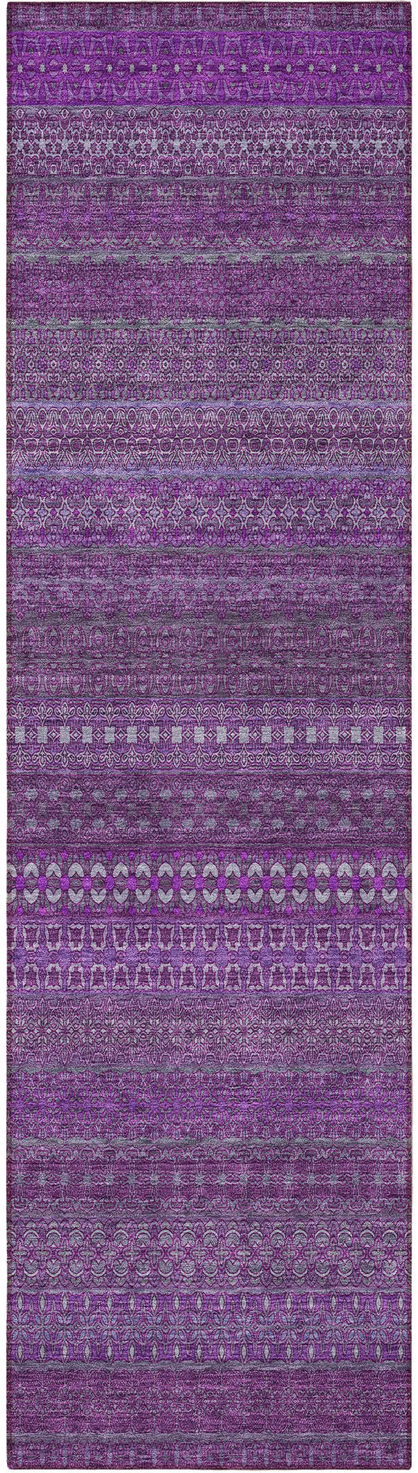 8' Runner Eggplant Striped Washable Non Skid Indoor Outdoor Runner Rug Photo 2
