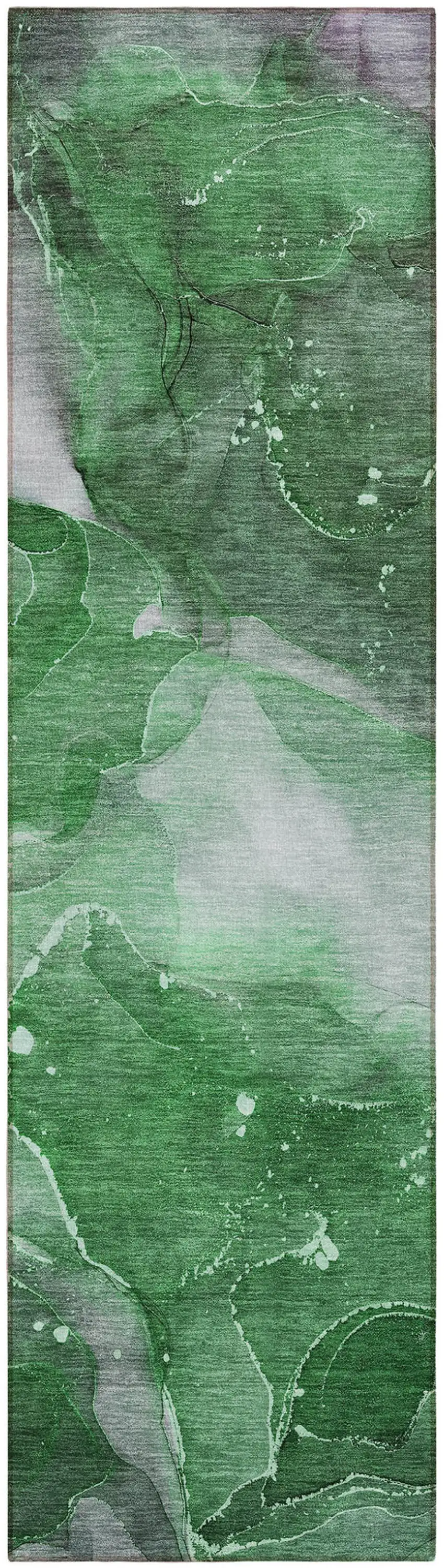 8' Runner Emerald Abstract Washable Non Skid Indoor Outdoor Runner Rug Photo 2