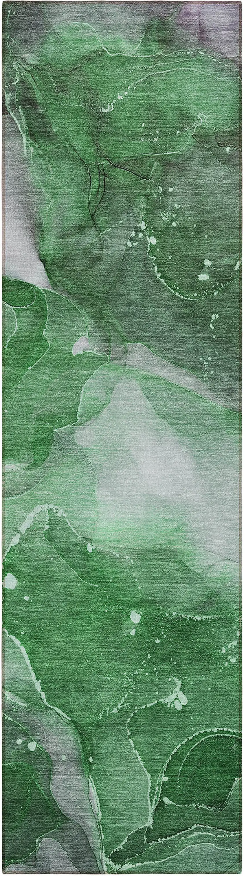 8' Runner Emerald Abstract Washable Non Skid Indoor Outdoor Runner Rug Photo 2