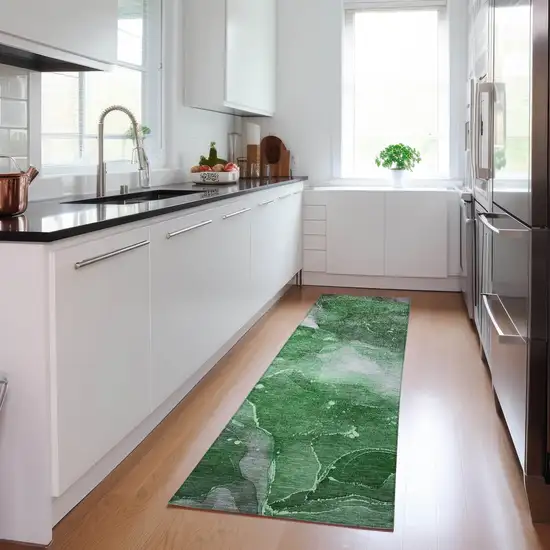 Emerald Abstract Washable Non Skid Indoor Outdoor Runner Rug Photo 8