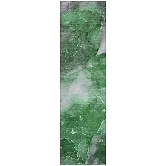 8' Runner Emerald Abstract Washable Non Skid Indoor Outdoor Runner Rug Photo 5