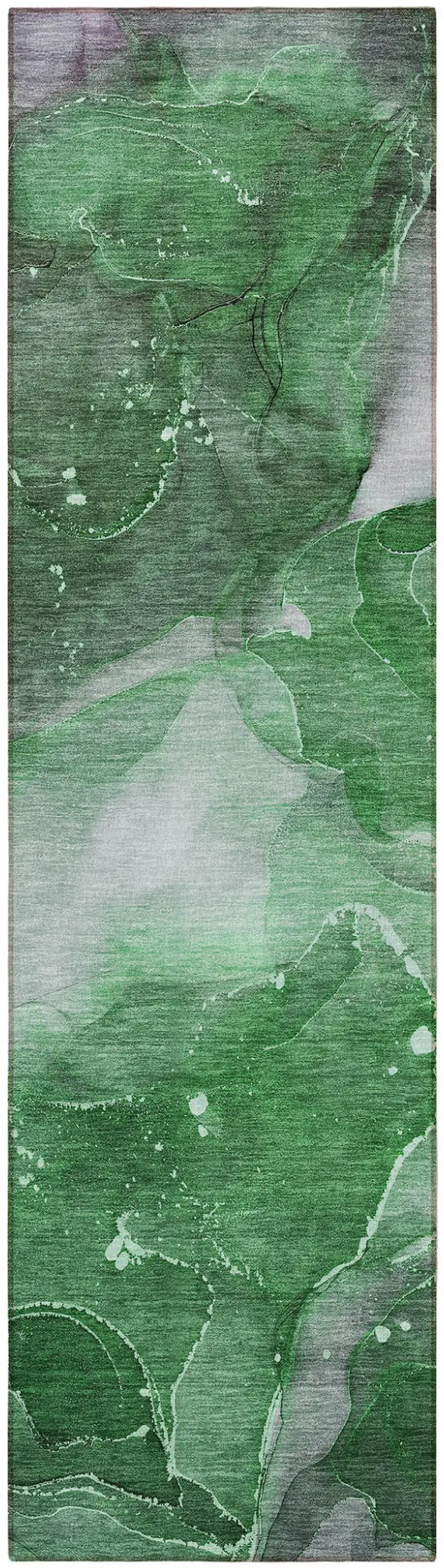 8' Runner Emerald Abstract Washable Non Skid Indoor Outdoor Runner Rug Photo 5