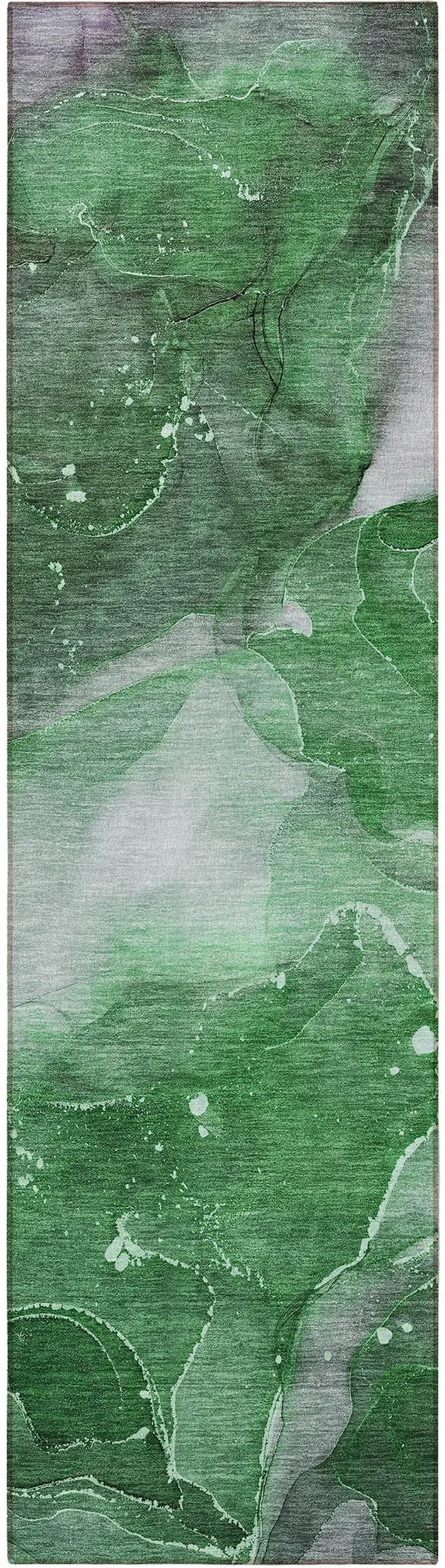 8' Runner Emerald Abstract Washable Non Skid Indoor Outdoor Runner Rug Photo 5