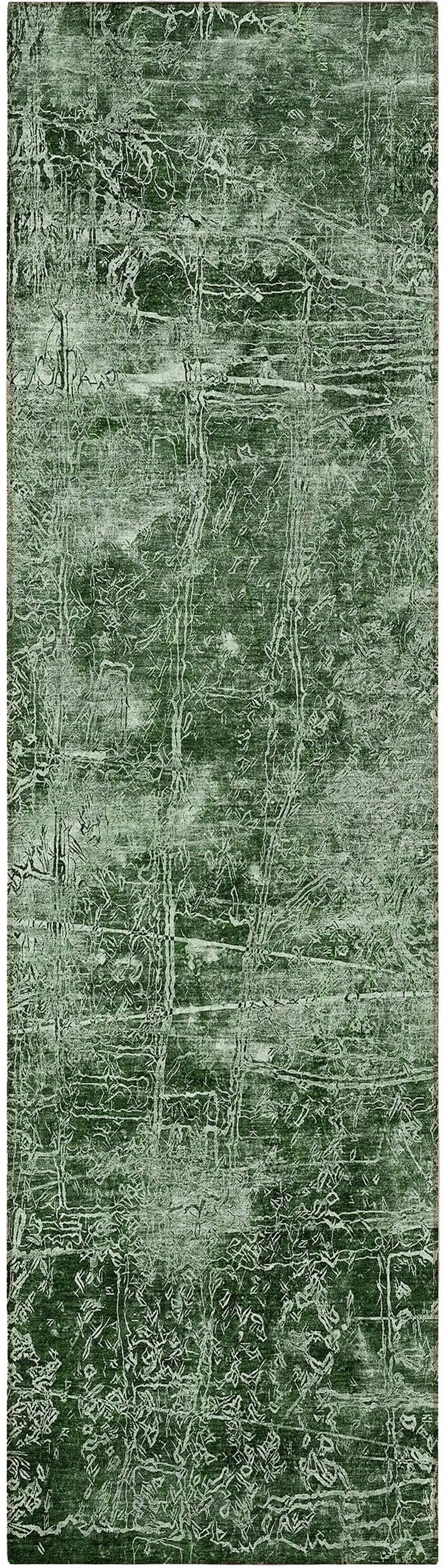 8' Runner Emerald Abstract Washable Non Skid Indoor Outdoor Runner Rug Photo 4