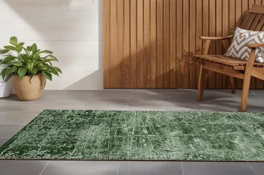 Emerald Abstract Washable Non Skid Indoor Outdoor Runner Rug Photo 1