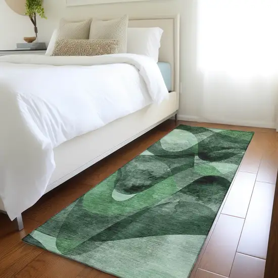 Fern Green Abstract Washable Non Skid Indoor Outdoor Runner Rug Photo 8