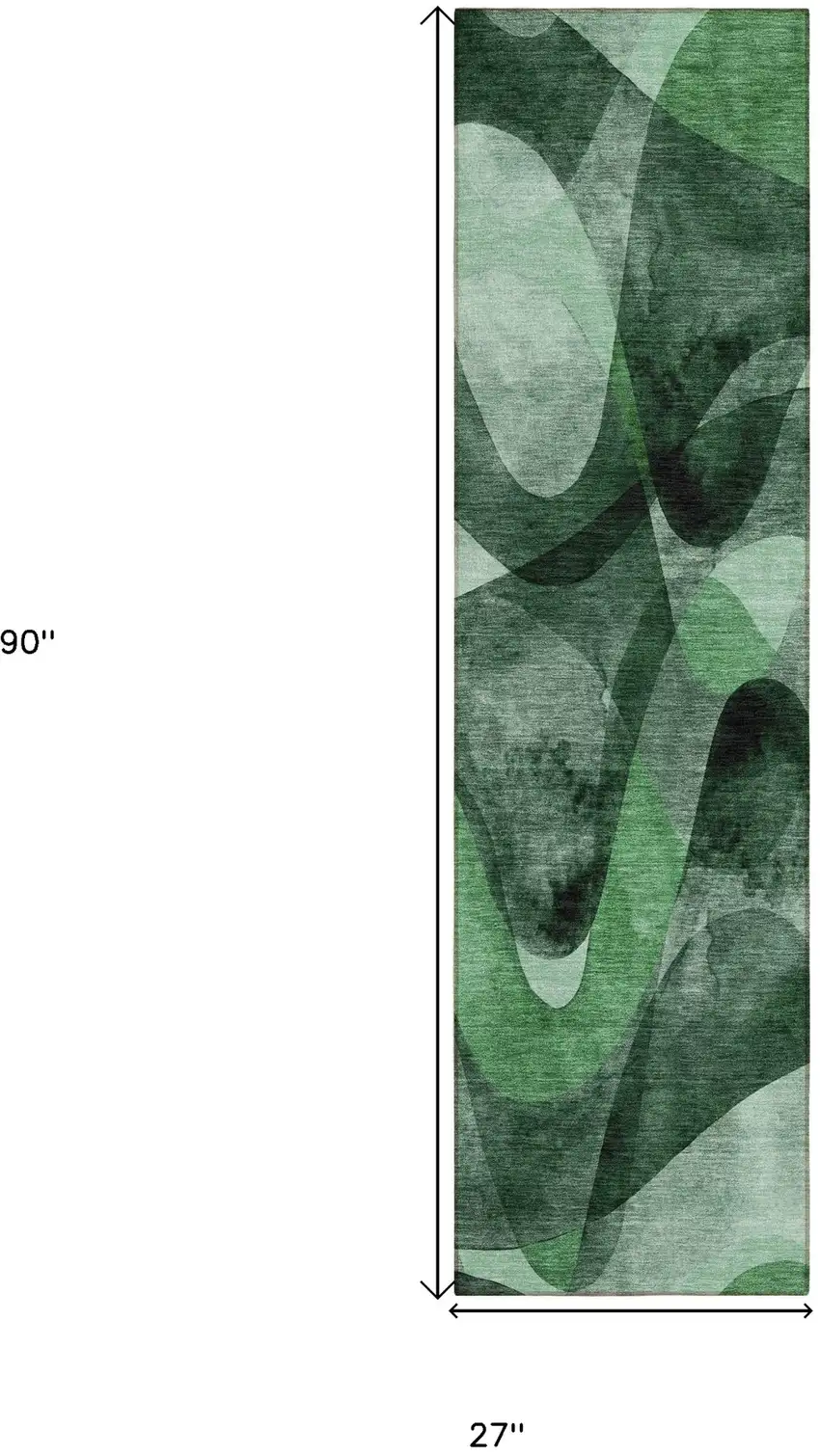 Fern Green Abstract Washable Non Skid Indoor Outdoor Runner Rug Photo 3