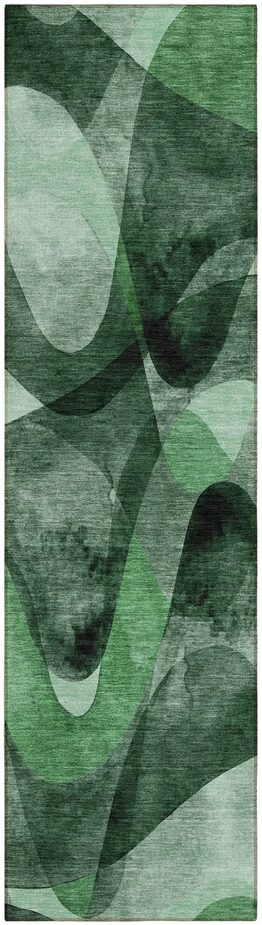 8' Runner Fern Green Abstract Washable Non Skid Indoor Outdoor Runner Rug Photo 2