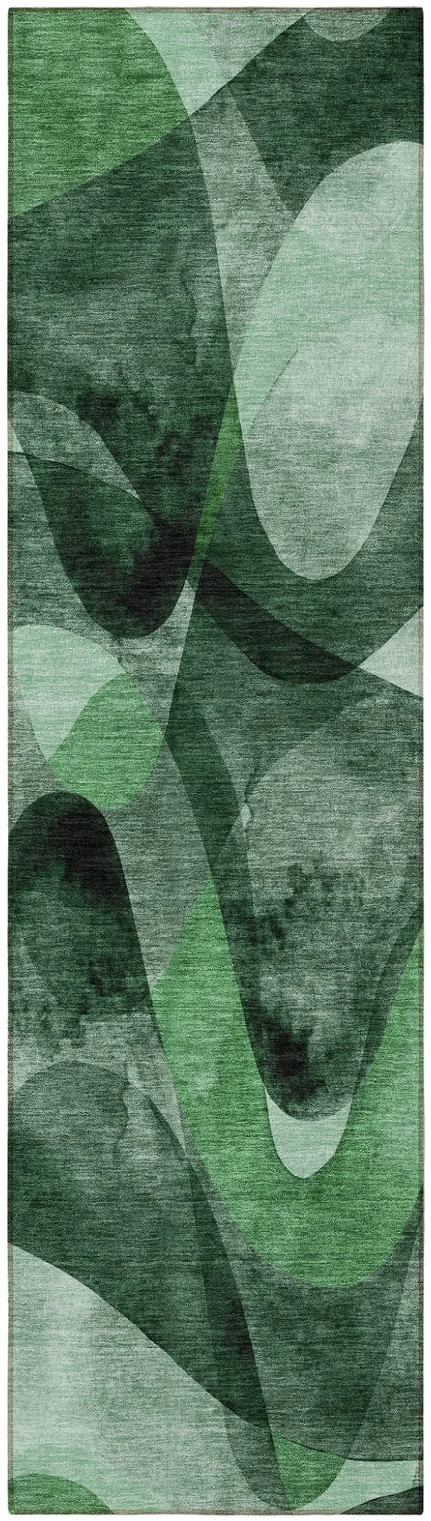 8' Runner Fern Green Abstract Washable Non Skid Indoor Outdoor Runner Rug Photo 5