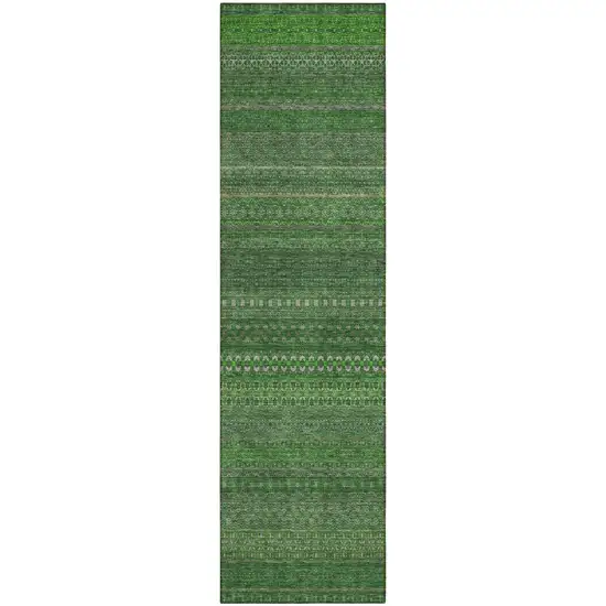 Fern Green Striped Washable Indoor Outdoor Runner Rug Photo 2