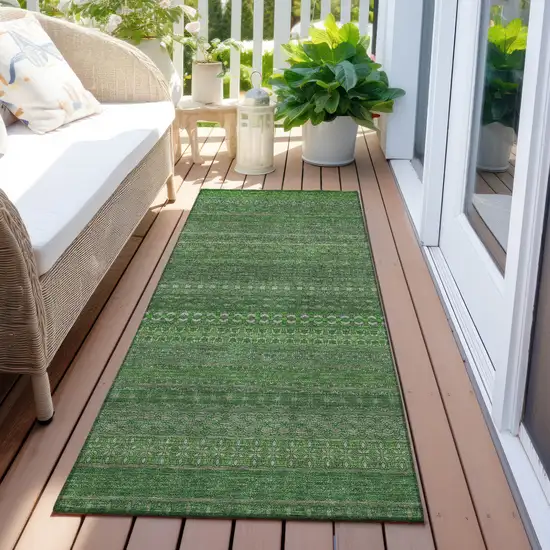 Fern Green Striped Washable Indoor Outdoor Runner Rug Photo 8