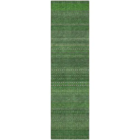 Fern Green Striped Washable Indoor Outdoor Runner Rug Photo 5