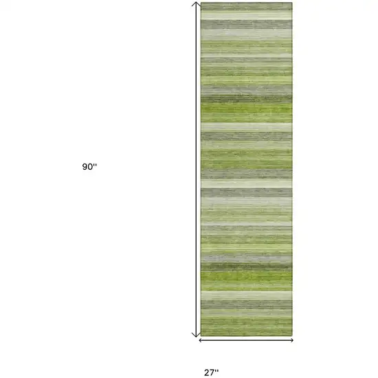 8' Runner Fern Green Striped Washable Non Skid Indoor Outdoor Runner Rug Photo 8
