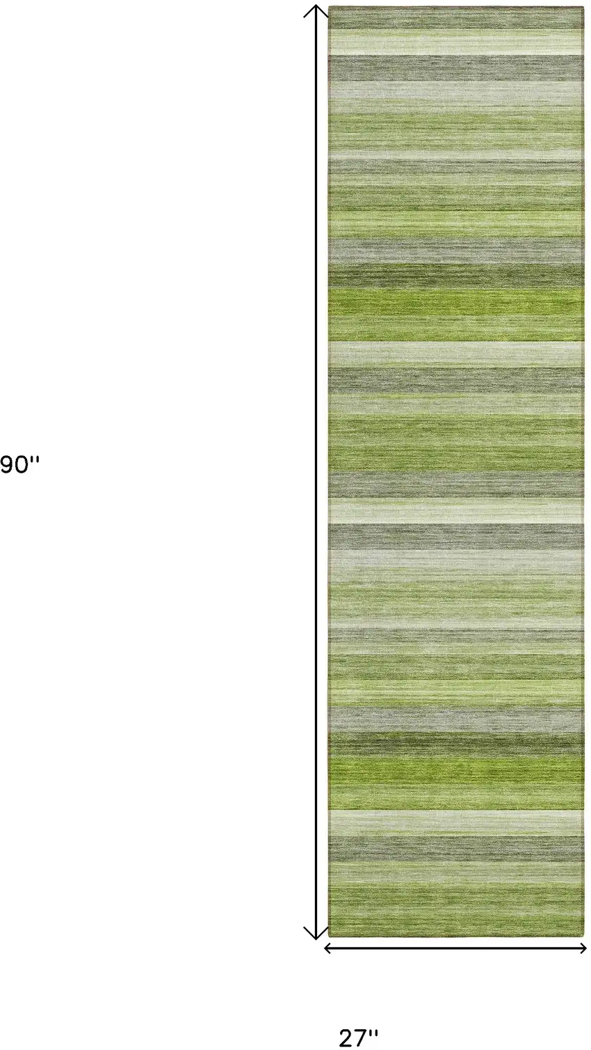 8' Runner Fern Green Striped Washable Non Skid Indoor Outdoor Runner Rug Photo 8