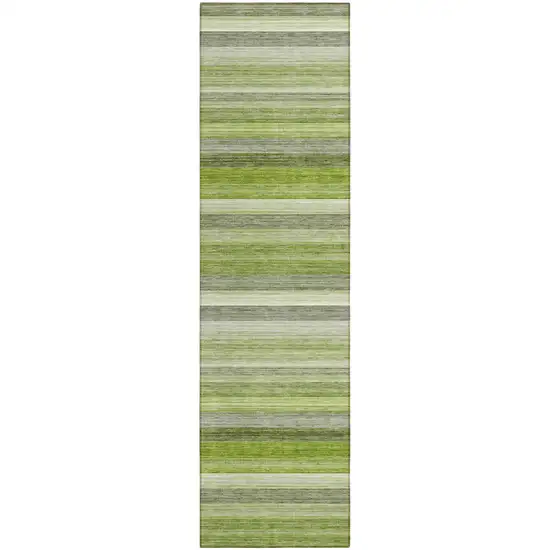 8' Runner Fern Green Striped Washable Non Skid Indoor Outdoor Runner Rug Photo 1