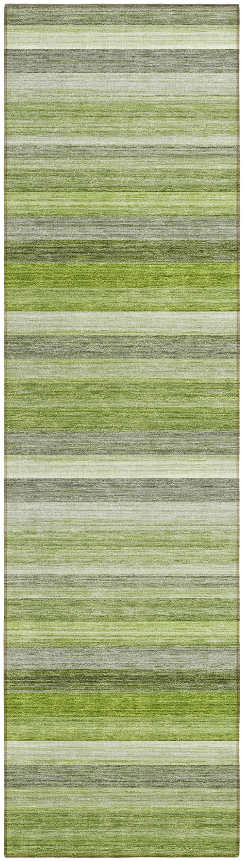 8' Runner Fern Green Striped Washable Non Skid Indoor Outdoor Runner Rug Photo 1