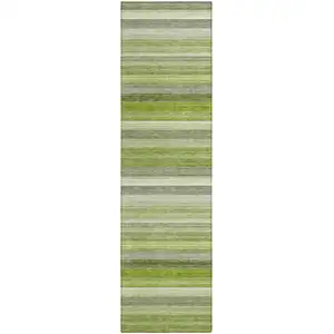 Photo of 8' Runner Fern Green Striped Washable Non Skid Indoor Outdoor Runner Rug