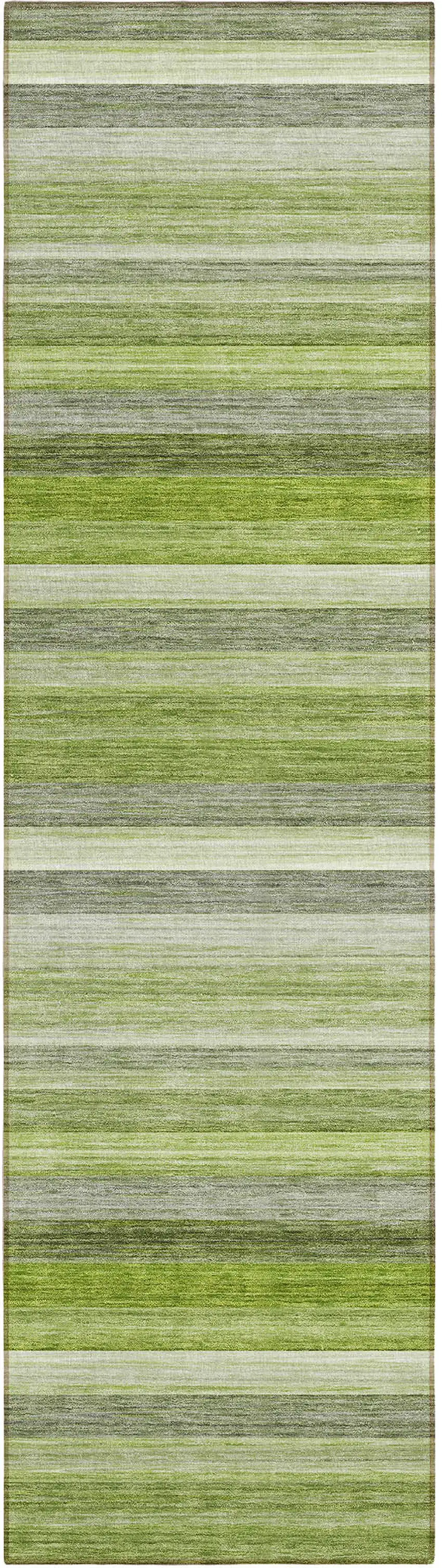 8' Runner Fern Green Striped Washable Non Skid Indoor Outdoor Runner Rug Photo 1