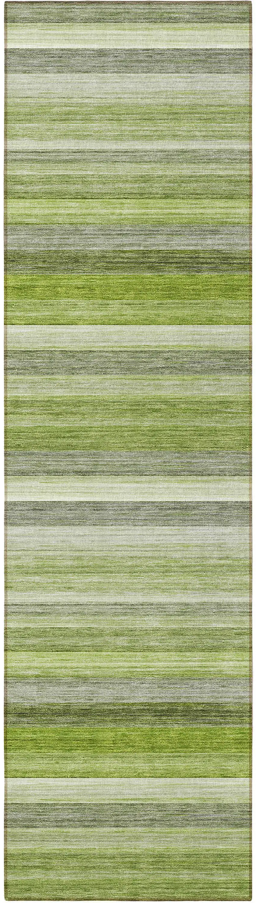8' Runner Fern Green Striped Washable Non Skid Indoor Outdoor Runner Rug Photo 3