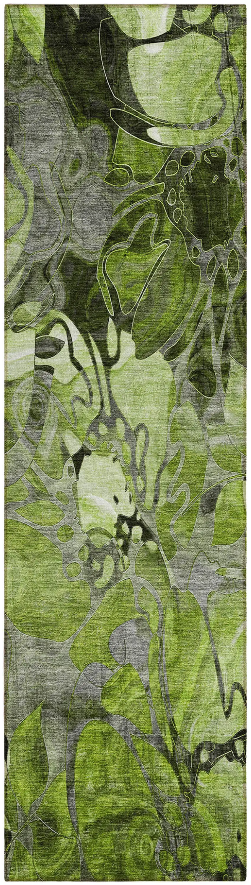 Fern Green and Gray Floral Washable Non Skid Indoor Outdoor Runner Rug Photo 2