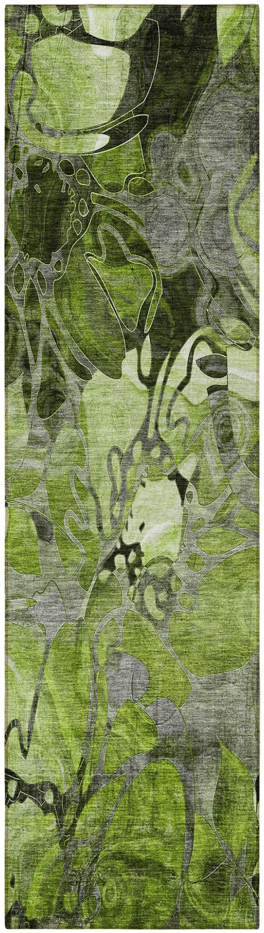 Fern Green and Gray Floral Washable Non Skid Indoor Outdoor Runner Rug Photo 4