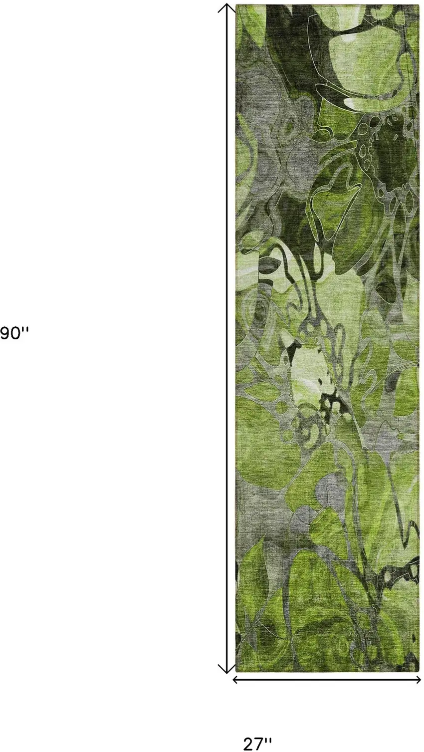 Fern Green and Gray Floral Washable Non Skid Indoor Outdoor Runner Rug Photo 3