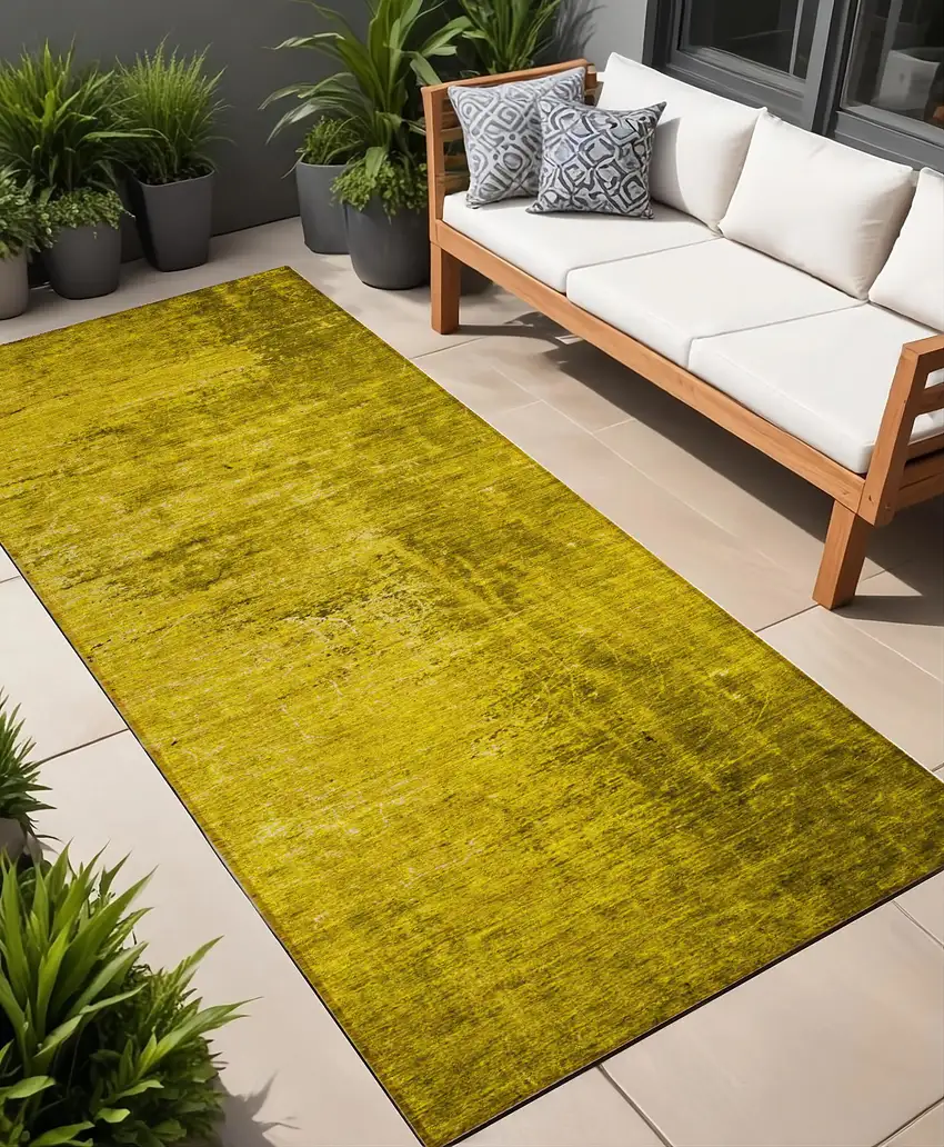 8' Runner Gold Abstract Washable Non Skid Indoor Outdoor Runner Rug Photo 1