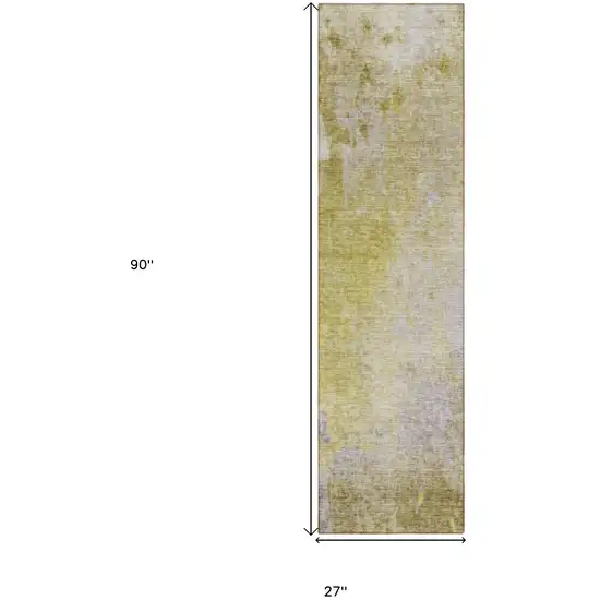 8' Runner Gold Beige and Purple Abstract Washable Non Skid Indoor Outdoor Runner Rug Photo 3