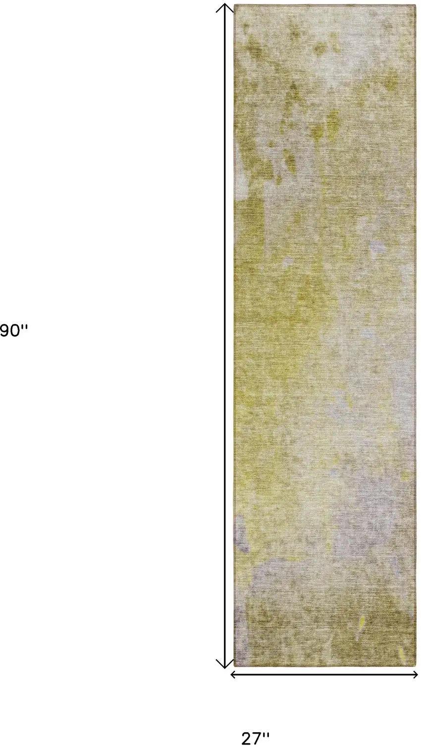 8' Runner Gold Beige and Purple Abstract Washable Non Skid Indoor Outdoor Runner Rug Photo 3