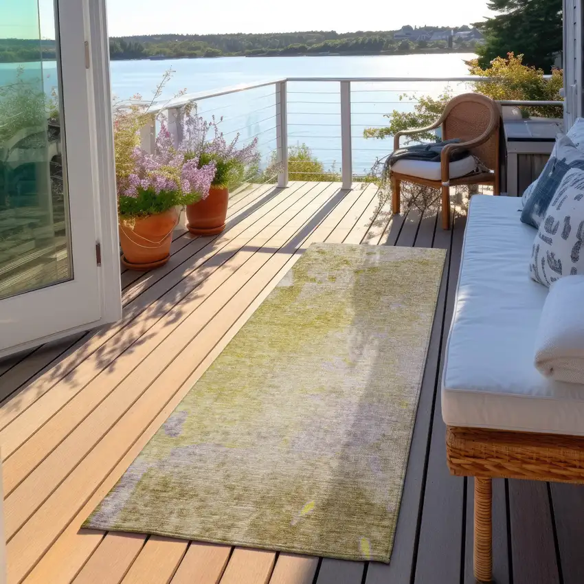 Gold Beige and Purple Abstract Washable Non Skid Indoor Outdoor Runner Rug Photo 8